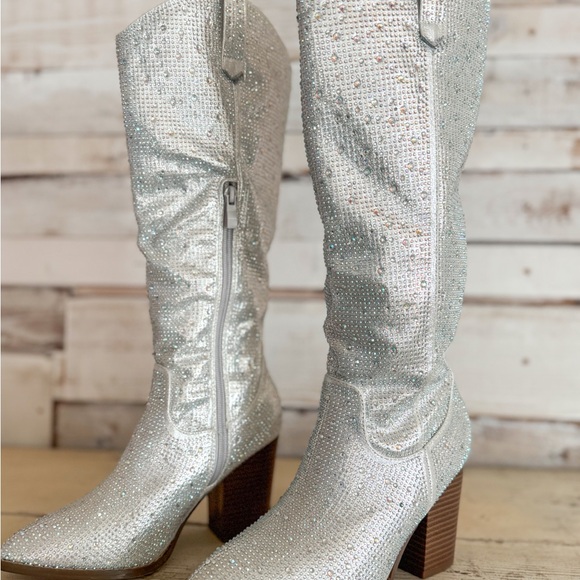 Silver Sequin Knee-High Boots - Picture 1 of 4